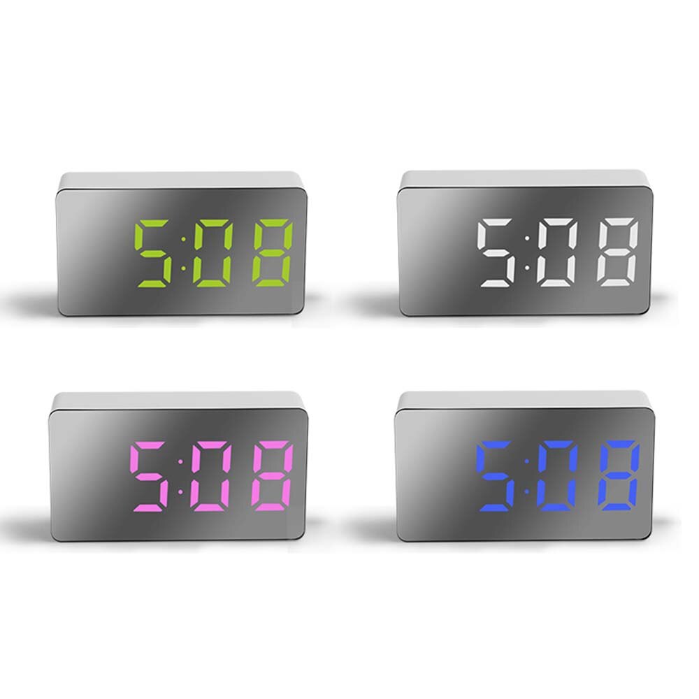 Alarma Digital de reloj con espejo y luz LED, posponer y visualización de hora nocturna, multifuncional, LCD, mesa de luz, escritorio, USB, 5v, sin batería, decoración del hogar