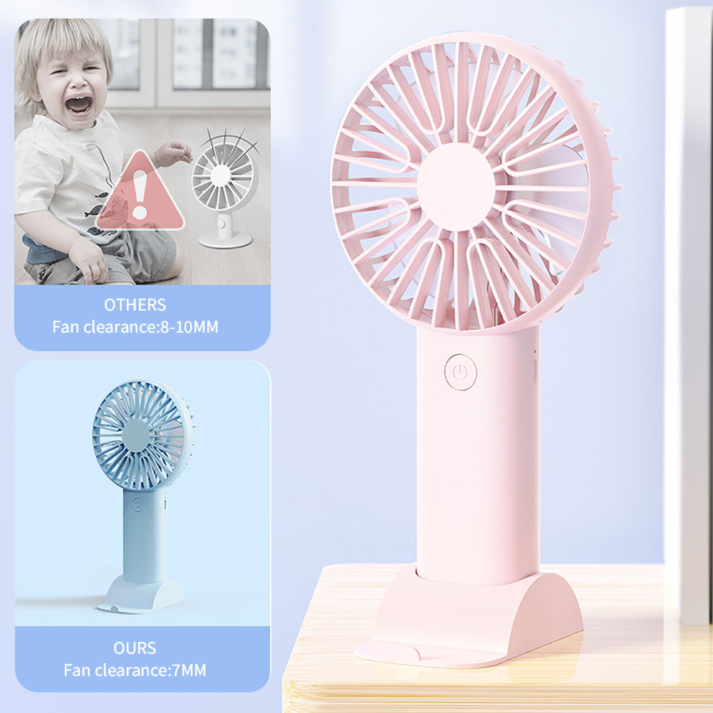 Ventilador portátil de mano recargable por USB, miniventilador de verano para exteriores, ventilador de escritorio de 3 engranajes con soporte para teléfono para oficina y estudio