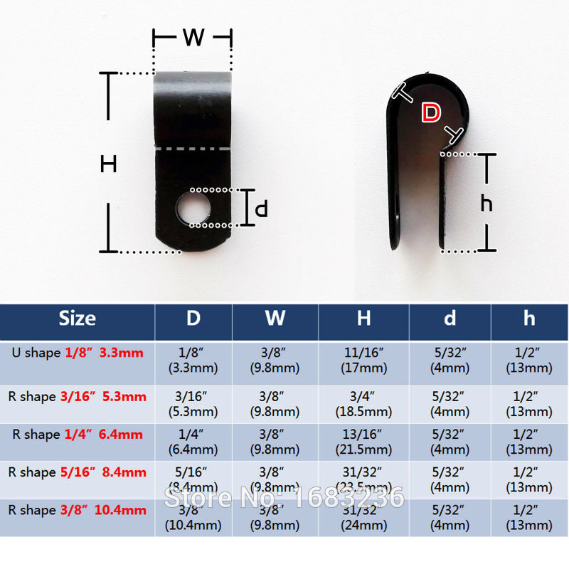 50 Black Nylon U shape 3/16inch Cable Clamp Clip UV Resistant Wire Electrical Hose Loop Fixer Plastic cord Ties organizer holder