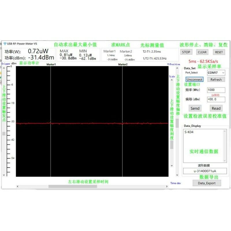 USB 100K-10GHZ RF Power Meter V5.0 -60 To +60dB Communication Power Detector