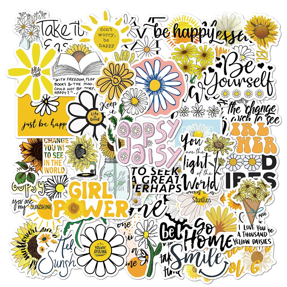 50 stk blomster tusindfryd klistermærker til børn piger vsco element daisy kawaii tegneserie klistermærker sæt gør det selv kuffert cykel guitar