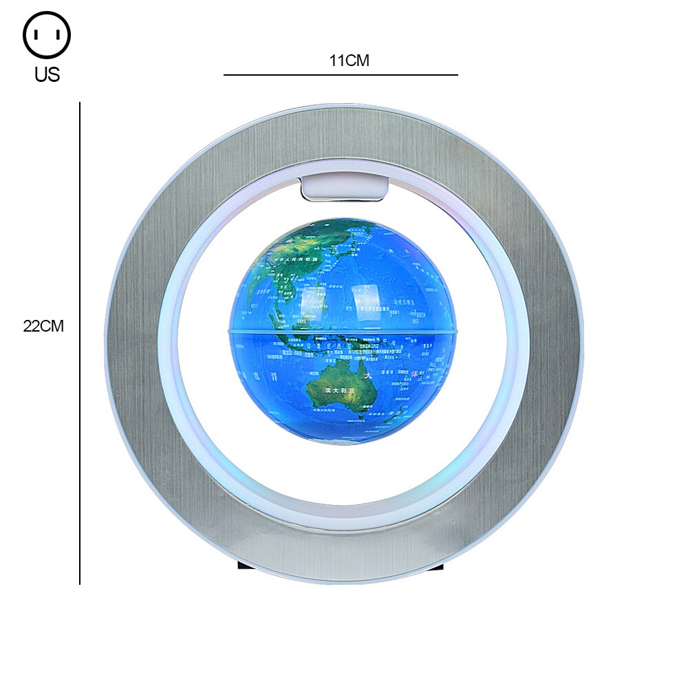 Globo redondo de luz LED, globo redondo, mapa del mundo, tierra flotante, luz de levitación magnética, antigravedad bola mágica, navidad