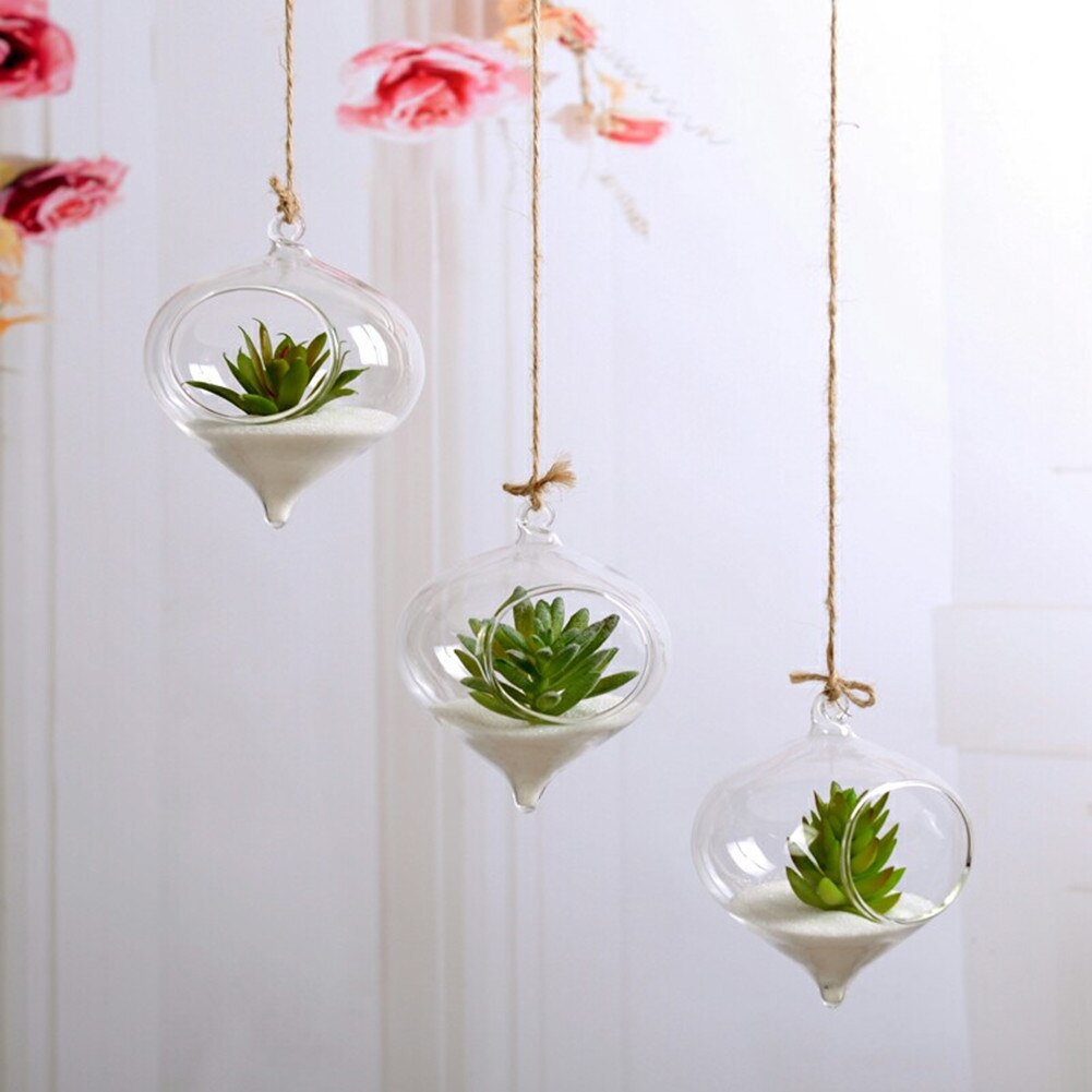 Transparent Clear Glass Flower Plant Stand Hanging Vase Planter Terrarium Container Home Garden Office Decor: C