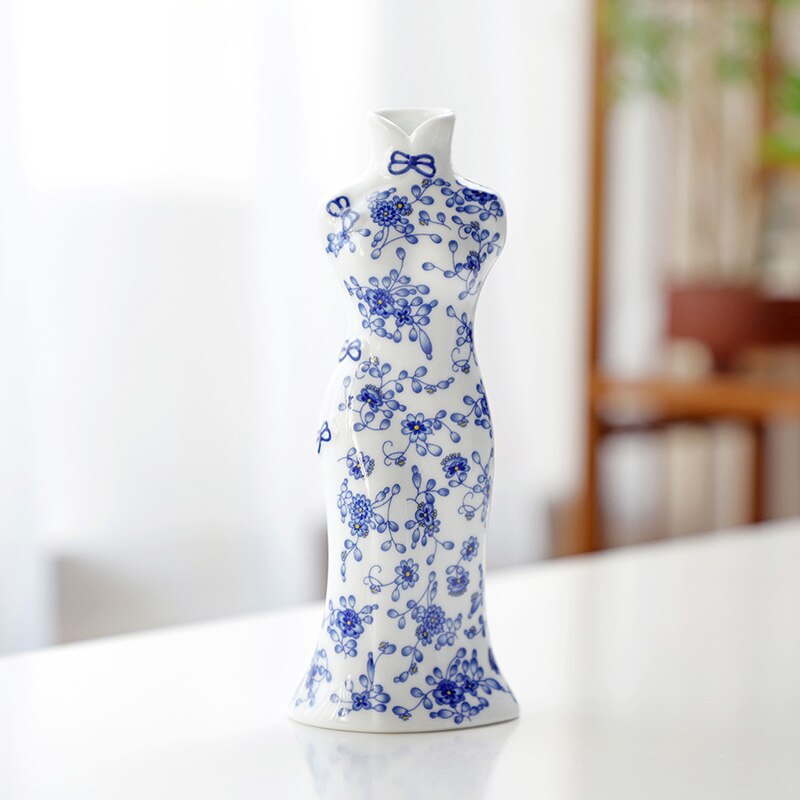 YeFine Traditional Chinese Porcelain Vases Flower Receptacle Home Decoration Antique Blue And White Ceramic Flower Vase: B