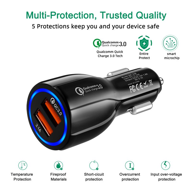 Quick Charge Dual USB Car Charger QC 3.0 Fast Charging For Xiaomi 9 Huawei P30 Pro For iPhone XS 8 Samsung Adapter Phone Charger