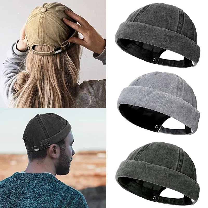 Gewassen Docker Beanie Brimless Cap Hoed zonder vizierkap Effen kleur Retro Vintage Street Style Lente Herfst Outdoor Gorras