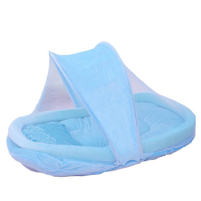 Babybedje 4Pcs Draagbare Type Comfortabele Baby Pad Met Verzegelde Klamboe Kids Baby Bed Dot Rits Canopy Klamboe netto: blue