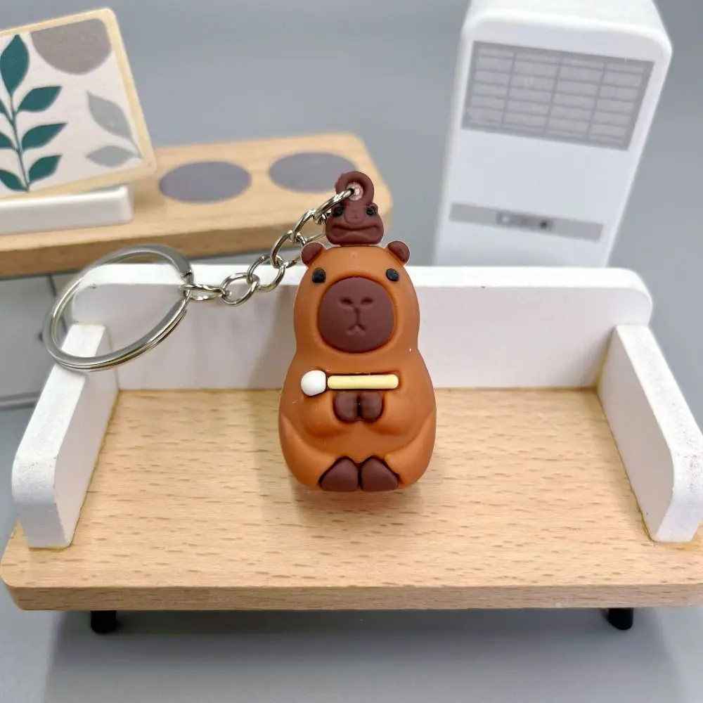 Mental capybara nøkkelring søt pvc skilpadde dyr anheng vanntett myk selvklebende tegneserie nøkkelring jenter: Rosa