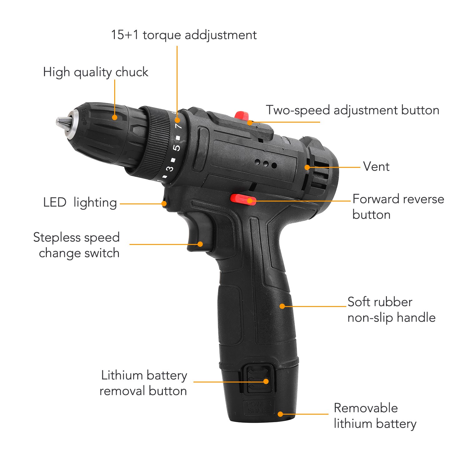 Multifunctional Cordless 12V Electric Impact Drill Power Tools High-power Rechargeable Wireless Home DIY Electric Screwdriver
