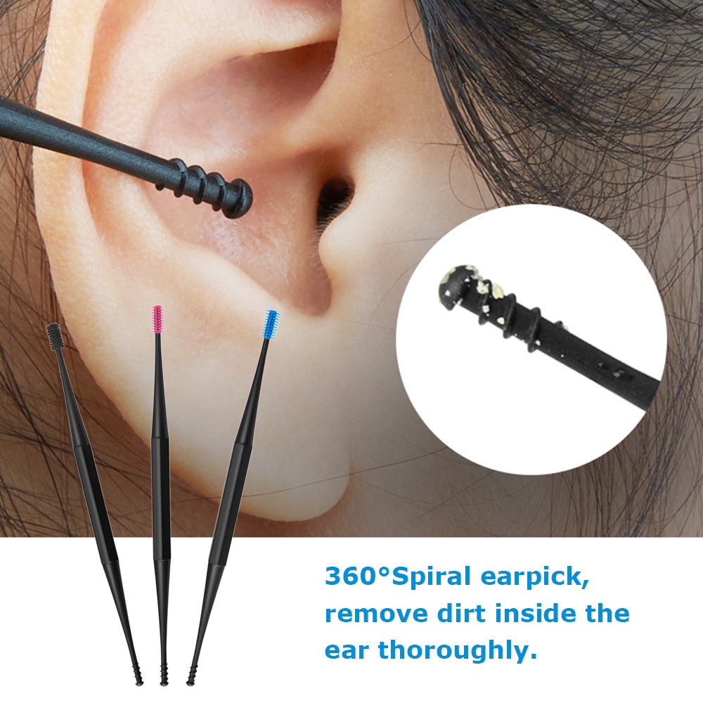 Dubbelzijdig Earpick Oor Schoner Zachte Siliconen Spiraal Roterende Ear Wax Remover Oren Reiniging Massage Tool