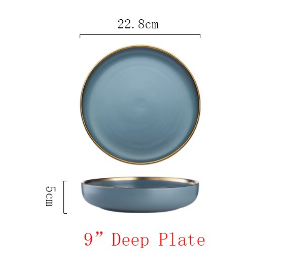 Pink/blå keramik guld indlæg tallerken sæt bøf mad tallerken nordisk stil komplet bordservice skål fad porcelæn spisestel sæt: N