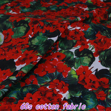 Rode geranium bloem digital print 60 S katoen poplin stof voor kinderen vrouwen zomer jurk rok kleding Naaien DIY tissus au meter