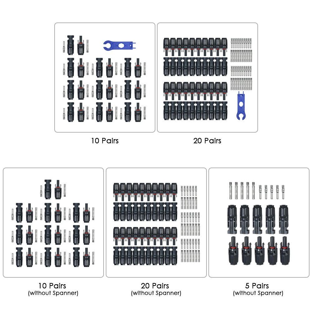 10/20 Pairs Male/Female Solar Panel Cable Connectors with Spanner Assembly Tool for PV System