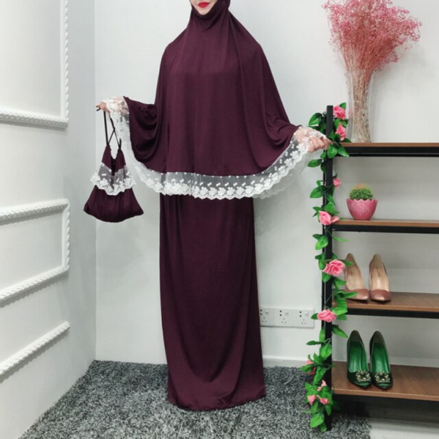 Prière Vêtement musulman ensembles À Capuche capuche et jupe hijab femme musulman verser prière tenue de priere femme hidjab musulman femme: Dark purple