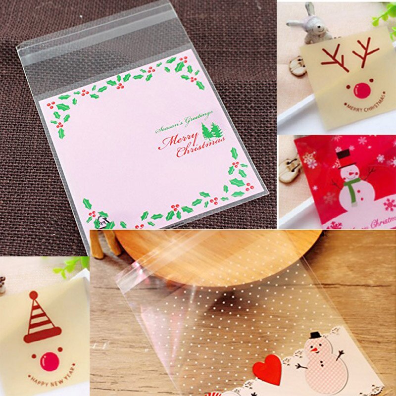 100pcs Candy bags Cute bag Pattern of Santa Claus Bag pouch for candy biscuit chocolate sweets Candy bar bag bags