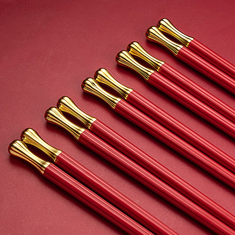 Juego de palitos chinos de estilo chino, palitos de Sushi rojos, palitos reutilizables, soporte antideslizante para cocina, cubiertos de comedor, 5 uds.: chopsticks 1