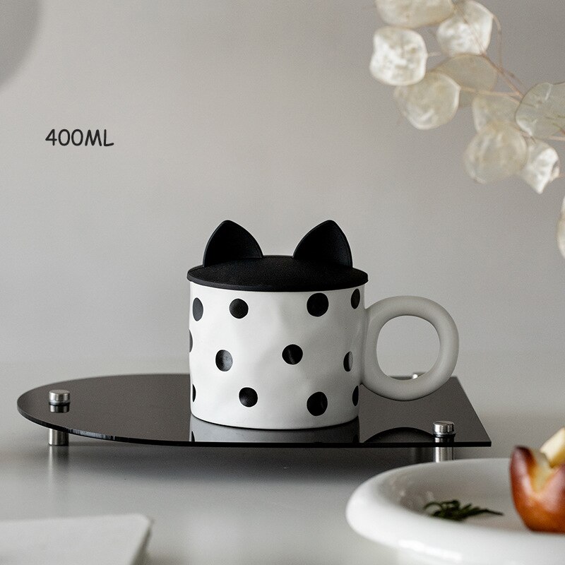 10inch Food Tray Gold Edge Dinnerware Set Polka Dot Dinner Plate Set Soup Dish Steak Flat Plate Flower Shape Breakfast Tableware: Lid cup