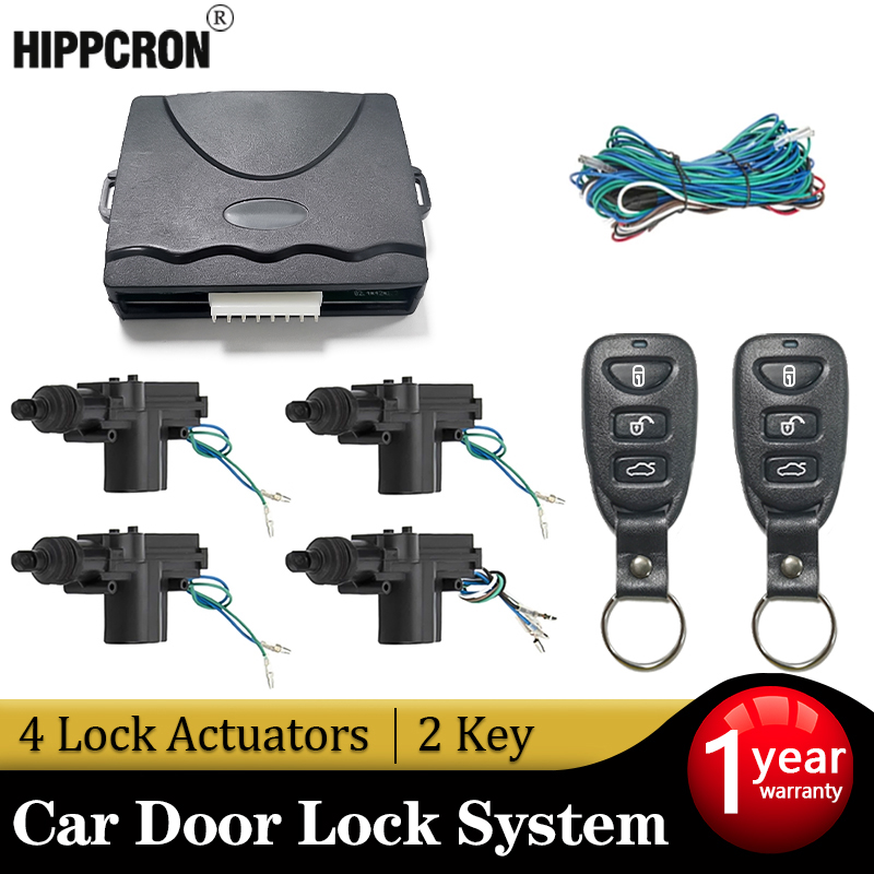 Hippcron Car Lock Door Remote Control Keyless Entry System Locking Kit with 4 Door Lock Actuator Universal 12V