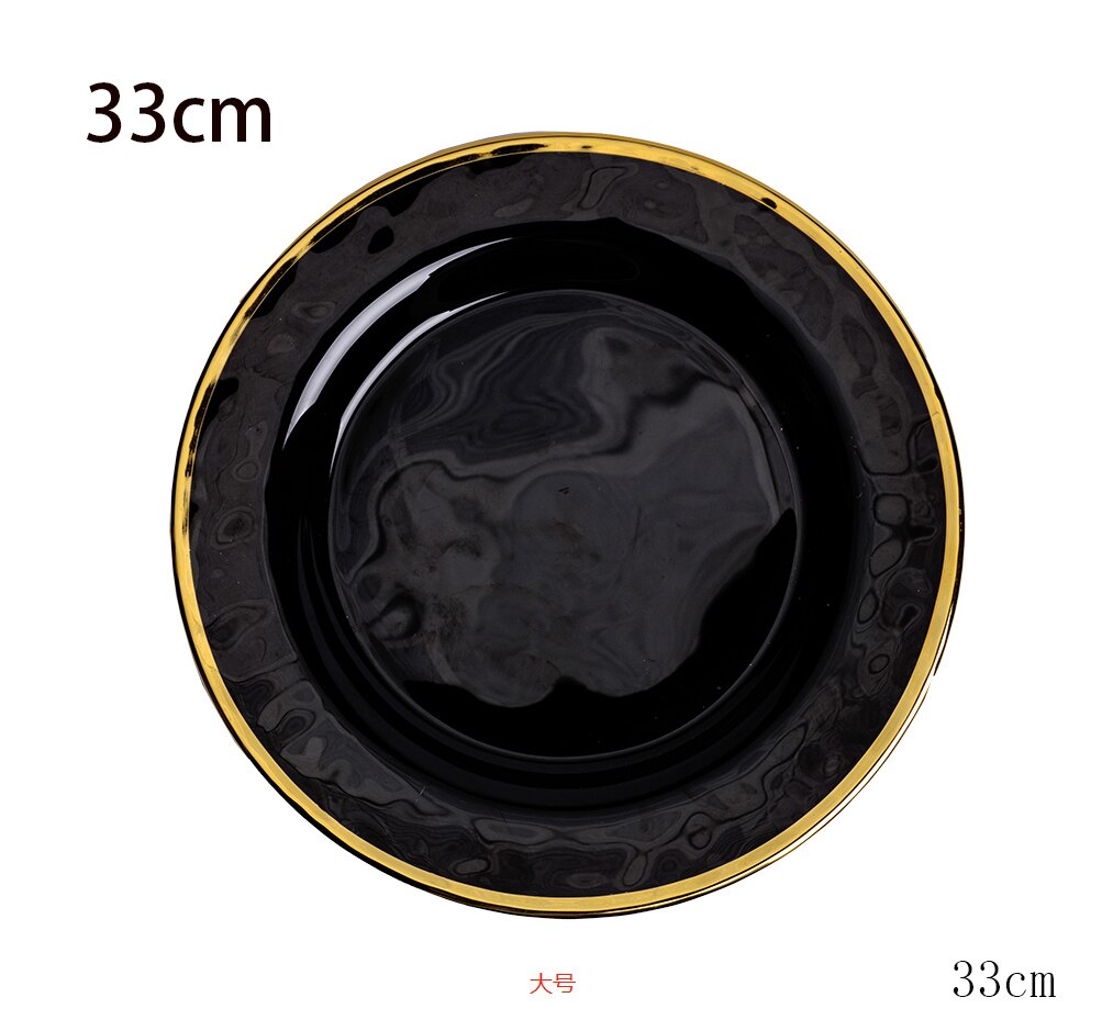runden Schwarz Glas Platte Abendessen Platten Gold Glas Geschirr Restaurant Salat Schüssel transparent Platte Glas Schüssel und Gericht einstellen