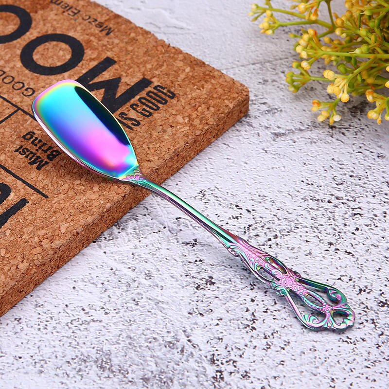 Vacclo 1pc Stirring Coffee Spoon 304 Stainless Steel Cutlery Round Square Shaped Vintage Dessert Spoon Fork Kitchen Accessories: CR3