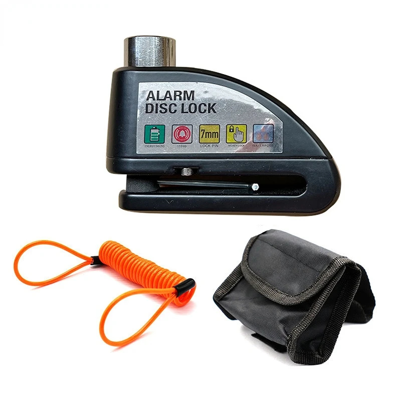Motorrad Wasserdichtes Alarmschloss Fahrradschloss Sicherheit Diebstahlsicherung Motorrad Rad Scheibenbremse Schloss + Tasche + Erinnerungsseil: MULTI