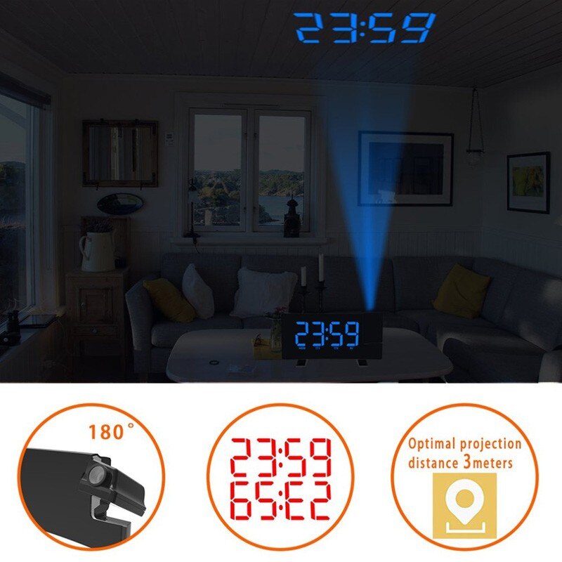 Projektion Wecker Digital Decke Anzeige 180 Grad Projektor Dimmer Radio Batterie Sicherung Multi-funktionale LED Uhr