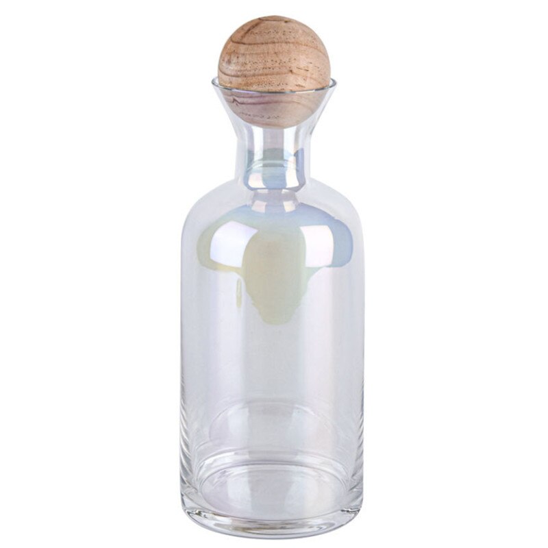 Nordic Glass Carafe Water Pitcher with Wood Lid Kettle Drinking Cup Tea Pot Juice Jug Household Drinkware Clear Water Bottle: Colorful