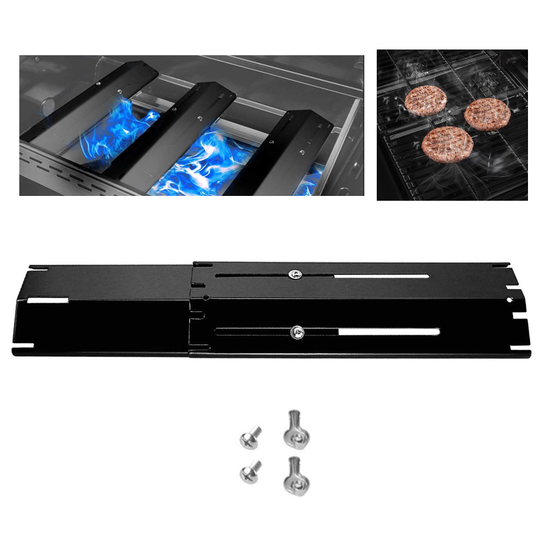 Adjustable Barbecue BBQ Grill Flame Tamers Burner Covers Heat Deflectors Stainless Steel Gas Grill Replacement Parts 1-4Packs: black