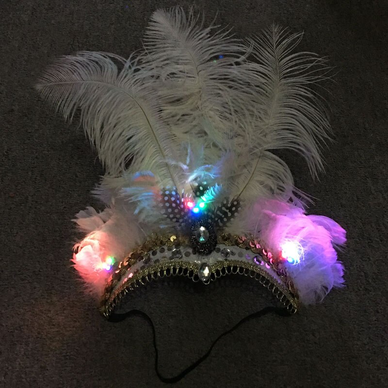 LED Glowing Feativel Hairband Female Feather Headband Hair Accessories Headdress Halloween Decoration Crown Neon Party