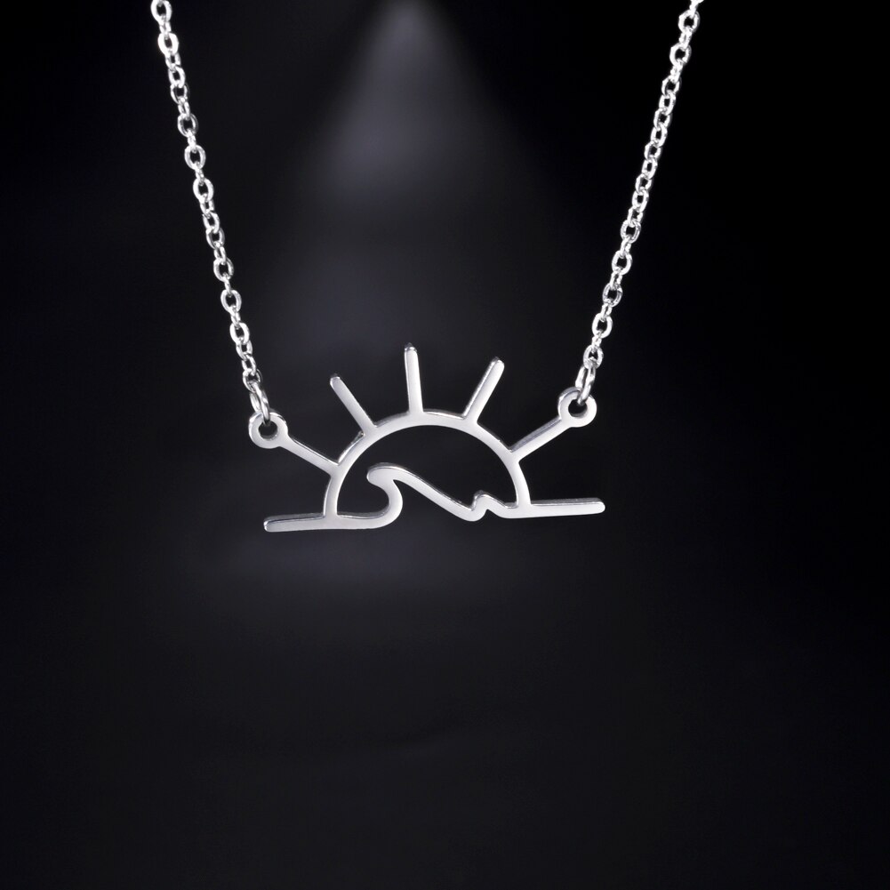 Cazador modisch Sonnenuntergang Ozean Welle Anhänger Halsketten Sunshaine Edelstahl Kette Halskette Für Frauen Schmuck Zubehör