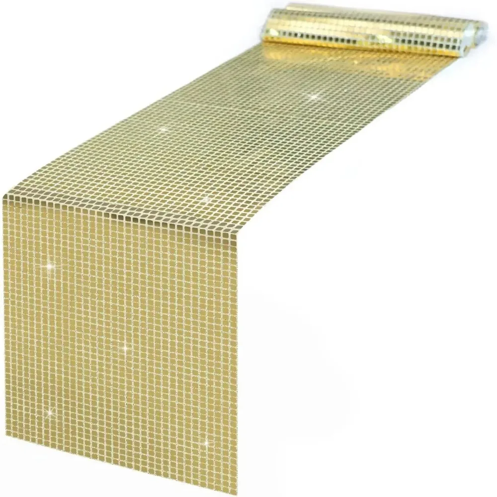 Unik glitter disco bordlöpare spegel paljettduk europeisk stil bordsduk födelsedag: Marinblå