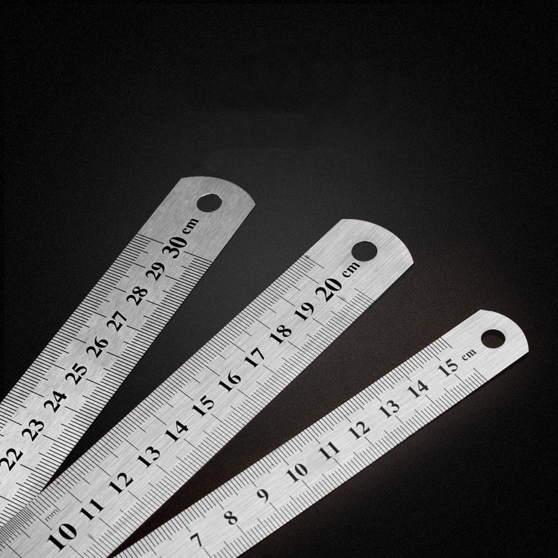1 Pc 15 cm/20 cm/30 cm Metaal Rechte Ruler Dubbelzijdig Leren Kantoorbenodigdheden Tekenmaterialen