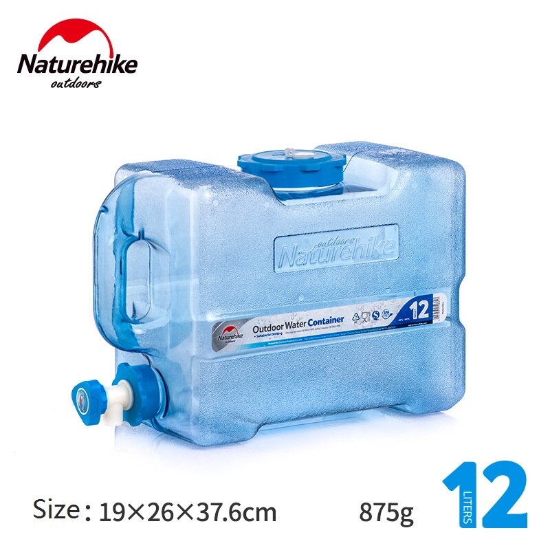 Naturehike-contenedor de agua para PC de grado alimenticio, cubo de agua de gran capacidad para exteriores, senderismo, Camping, con grifo: 12L