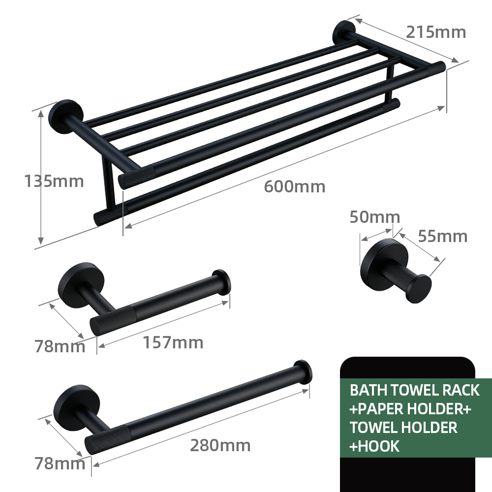 Zwarte Badkameraccessoires Messing Kartelset Papierhouder Handdoekenrek Plank Enkele Handdoekhouder Toiletborstelhouder Haak