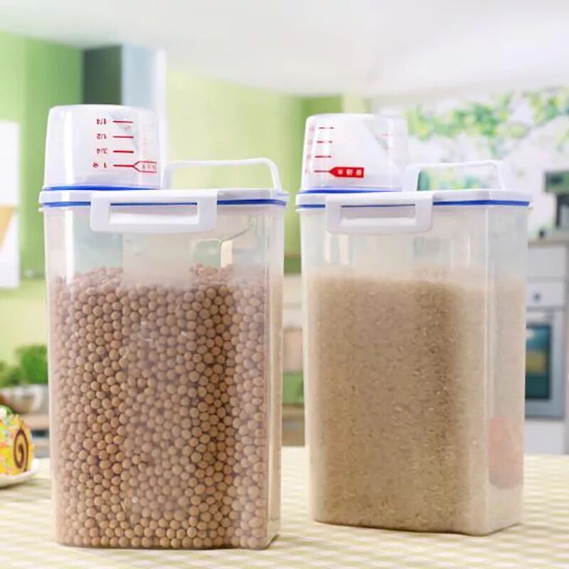 Máquina dispensadora de cereales, tanque de cocina, caja de piel para almacenamiento de alimentos, latas de granos, contenedor de barril multigrano para el hogar ZM914: A-2PCS