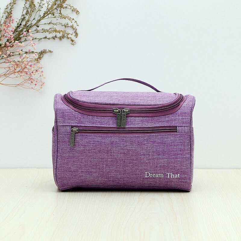 Bolsa de cosméticos organizadora para viagem, bolsa feminina para maquiagem com capuz, armazenamento de casa de banho: purple