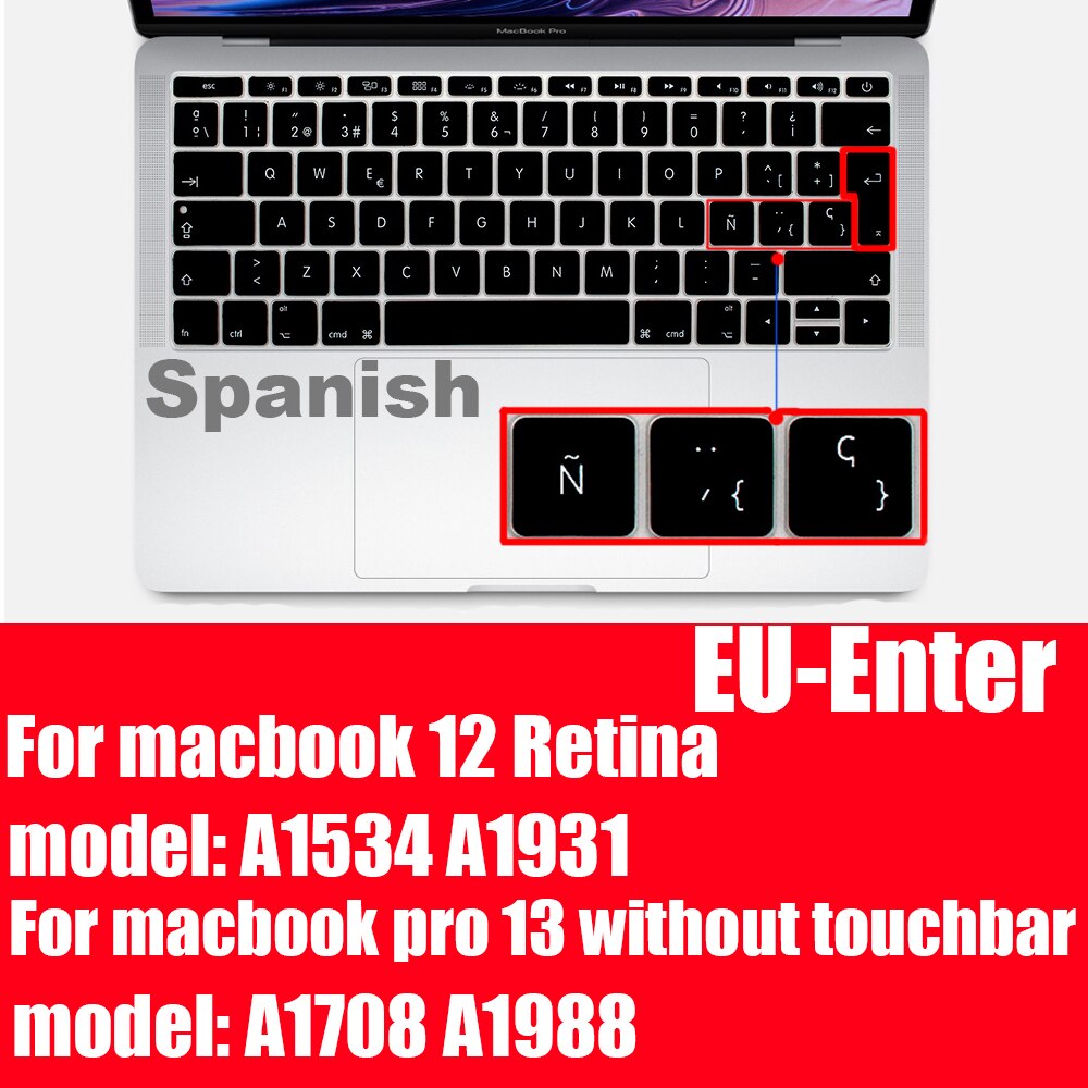 Z ñ hiszpańska osłona klawiatury Protector dla Macbook Air13 A2337A2179 dla Macbook Pro13 A2338A2289 A2159 klawiatura folia ochronna: EU Pro12 Pro13 A1708