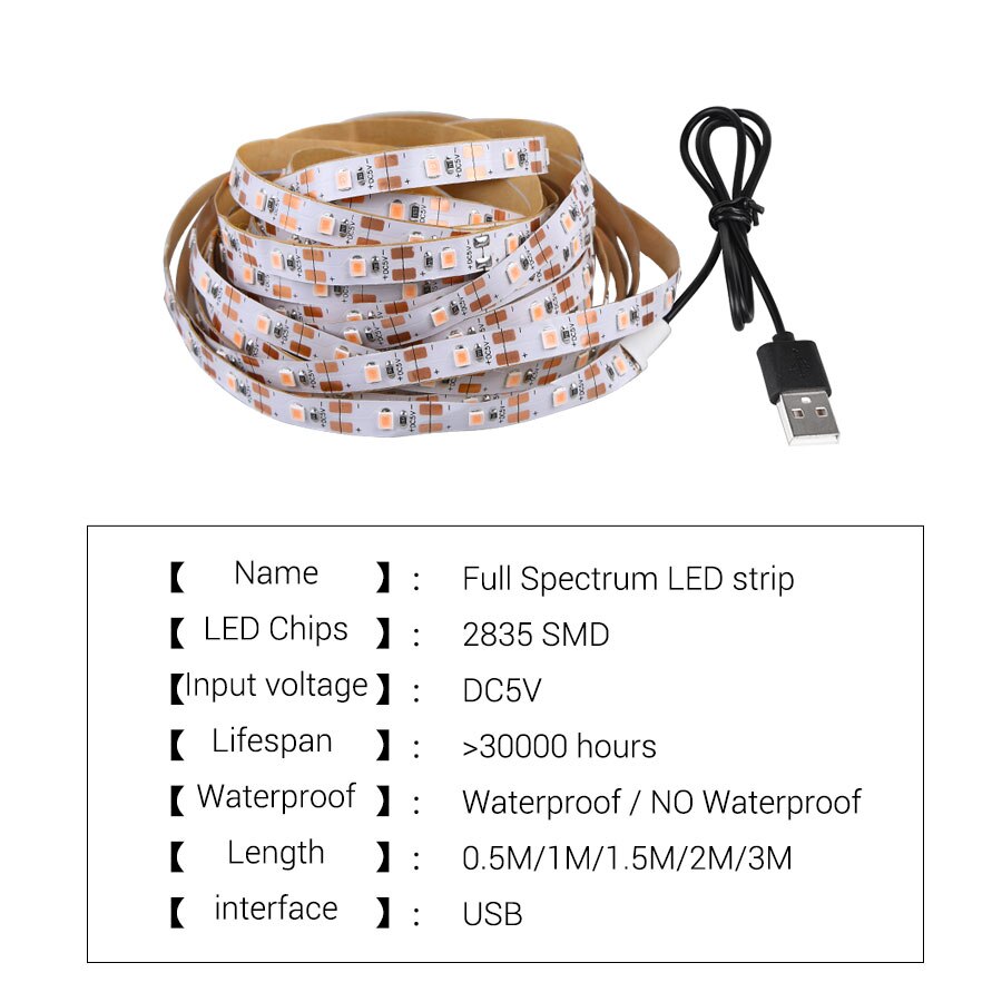 5v usb led vækstlys fuldt spektrum led strip 2835 60 leds/m phyto lampe til planter desktop vækst lys frøplante blomster plante lampe