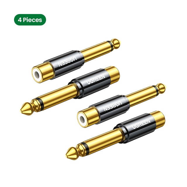Ugrønn rca  til 6.5mm 6.35mm 1/4 adapter gullbelagt leie kobber 6.5mm hann til rca hunn til jack ts mono adapter lydkontakt: 4 stk
