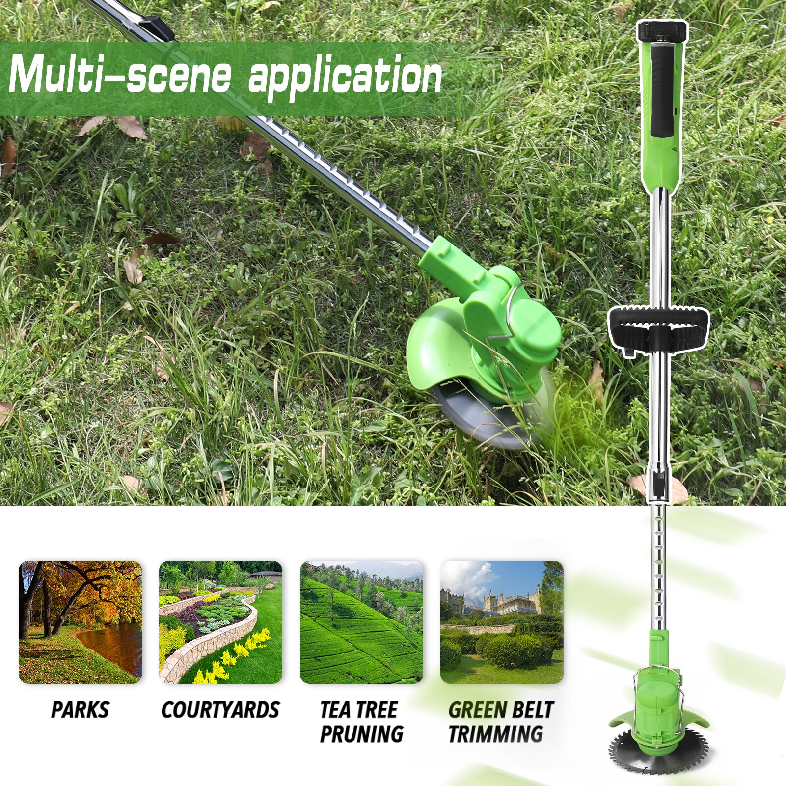 Electric Lawn Mower Rechargeable Li-ion Battery Cordless Grass Trimmer Auto Release Household Garden Home Trimming Machine