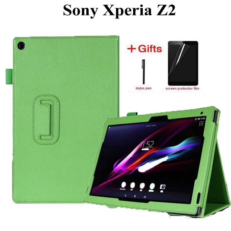 Litchi PU Leather Stand Case for Sony Xperia Z2 10.1 inch Tablet Flip PU Leather Stand Protective Funda Case+film+pen
