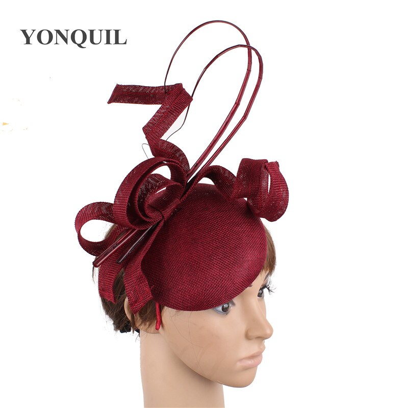 Geel Sinamay Partij Bruid Hoed Bruiloft Vrouwen Tovenaar Hoops Accessoires Mode Dames Gelegenheid Chapeau Cap Bridal Hoeden: marron