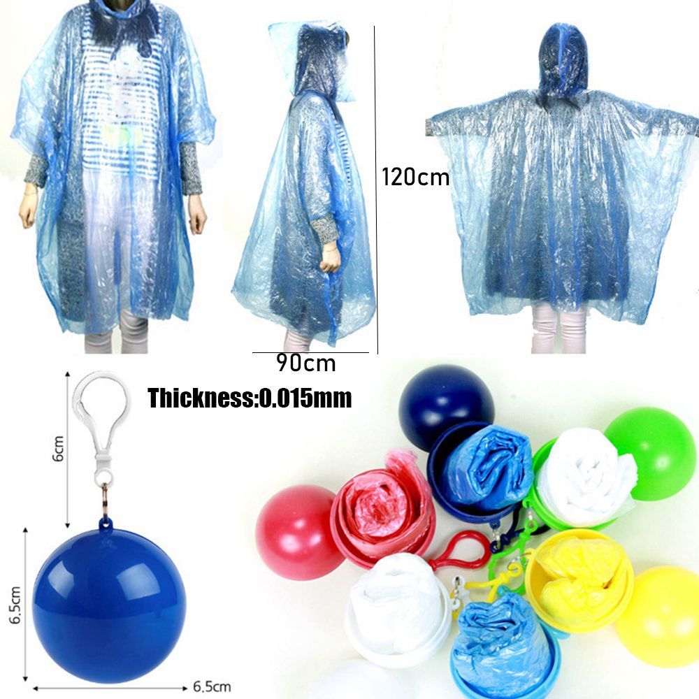 Boule imperméable Portable pour hommes et femmes, vêtements de pluie d&#39;extérieur, imperméable, jetable, Camping, Ponchos à capuche, porte-clés en plastique, boule de protection contre la pluie
