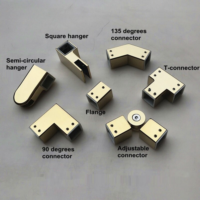 304 Stainless Steel Titanium Gold Square Shower Room Pull Rod Fittings Bathroom Glass Fixed Clip Pull Rod Glass Flange