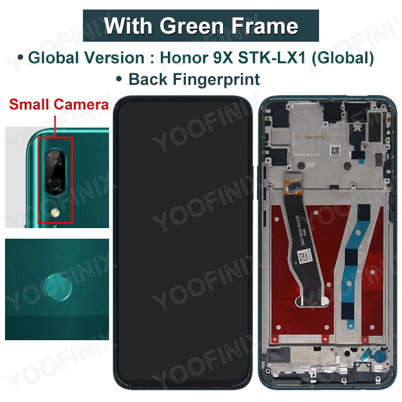 6.59 "pour Huawei Honor 9X LCD STK-LX1 Affichage Écran Tactile Numériseur Pour Huawei HLK-AL10 TL10 Pièces De Rechange: GLO Sma Green Frame