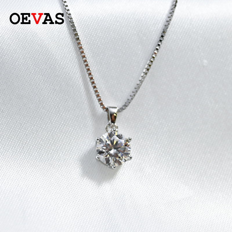 OEVAS – collier avec pendentif en Moissanite pour femmes, 1 Carat, en argent Sterling 100% 925 de supérieure, bijoux fins pour fête de mariage