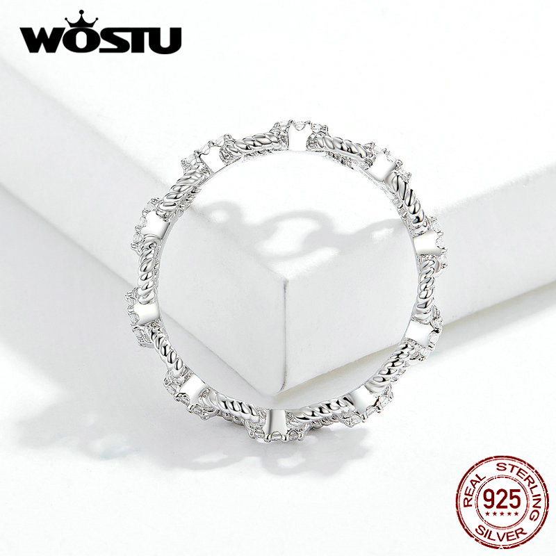 Wostu 925 Sterling Zilver Geometrie Ringen Eenvoudige & Unieke Zirkoon Ring Voor Vrouwen Maken Mode-sieraden CQR576