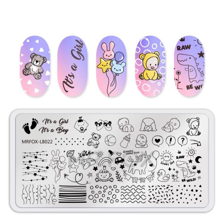 1pc st nagelstämpelplattor nagelmall söt katt liten bebis kock linje kinesisk knut stämpel nagelkonst stämpel bildmall: Mrfox -lb022