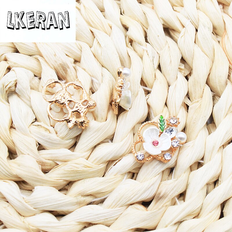 LKERAN – boutons en résine strass 18x24mm, 10 pièces, style Simple, fleur, bouton-pression pour nœud de cheveux, bijoux de décoration faits à la main