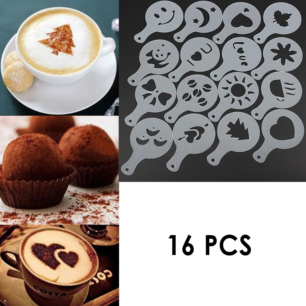16pcs/Set Coffee Stencil DIY Coffee Decor Tool Set Stencils Cappuccino Mold Latte Art Barista Coffee Tea Template Tool